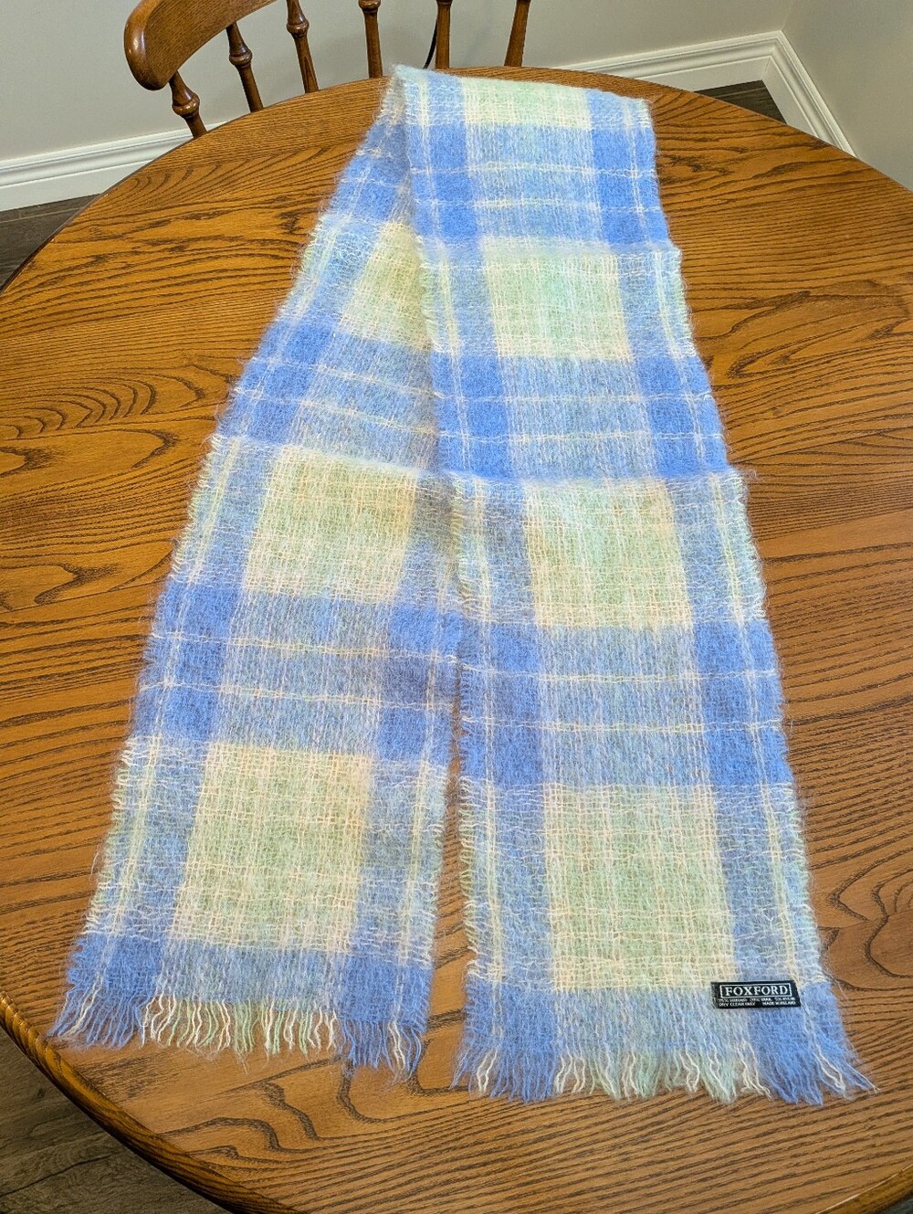 Foxford Green, Blue  Tartan Mohair Wool Scarf - 🇮🇪 Made in Ireland 🇮🇪. EUC.